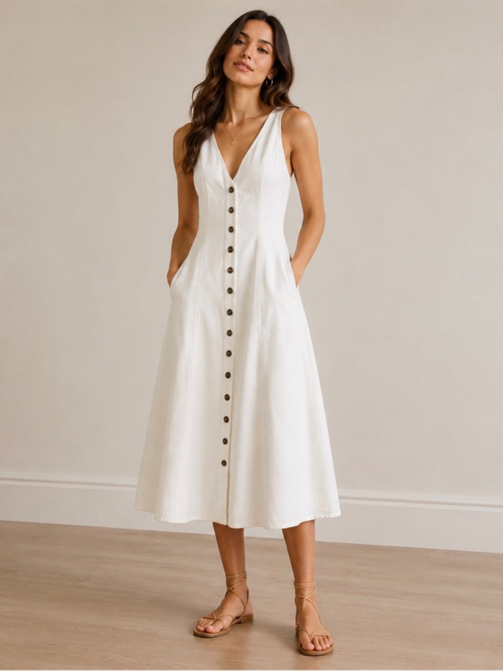 PASHU Denim Vintage 100% CottonWhite Button Front Dress Made in Canada Size 9/10